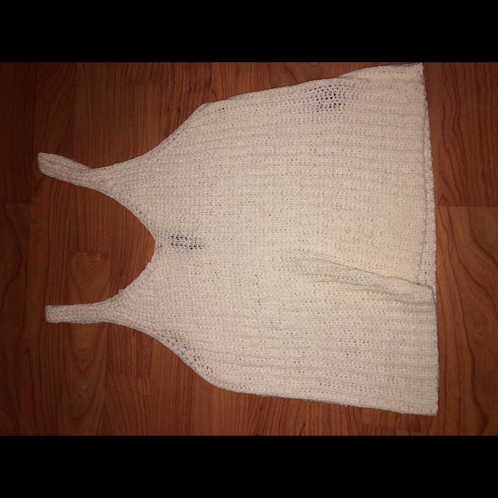 White Knitted Cropped Tank Top